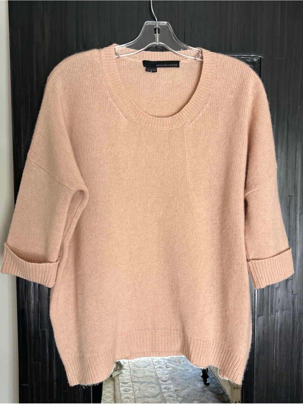 360 CASHMERE Women’s Sz S 100% Cashmere Soft Peach 3/4 Sleeve Oversized Sweater